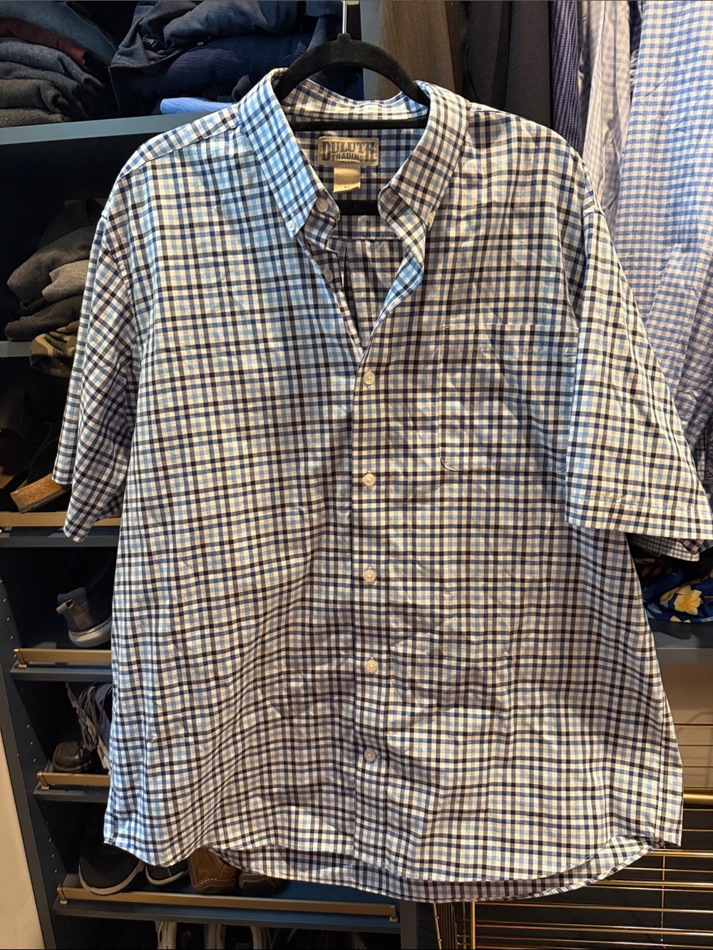Duluth Trading Co Blue & White Plaid Short-Sleeve Shirt